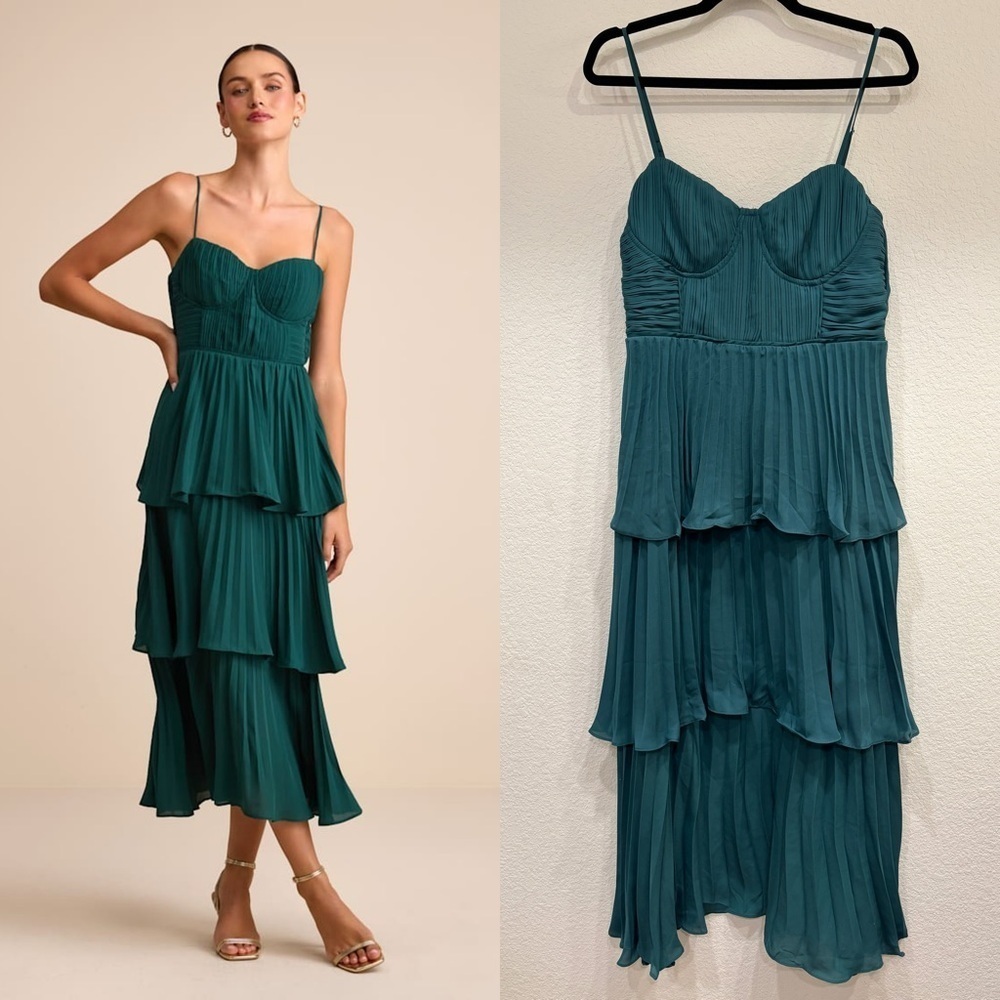 Lulu's Teal Tiered Midi Dress